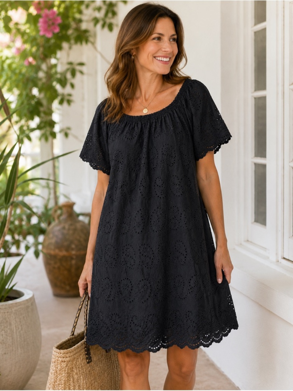 Valentina Naldi Dress Women Black Eyelet Paisley Embroidered Boho Made Italy